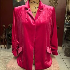 Skies Are Blue Velvet Blazer in Bold Pink
